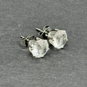 Classic Unmarked Silver Tone Clear Rhinestone Solitaire Stud Earrings Minimalist